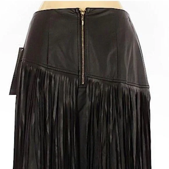Kensie Faux Leather Black Fringe Midi Skirt S - Picture 4 of 5